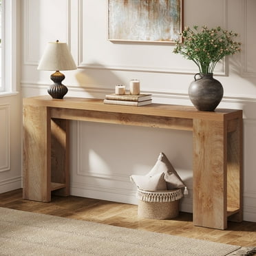 Finmind 71" Long Console Table, Narrow Light Brown Entryway Table Wood Sofa Table