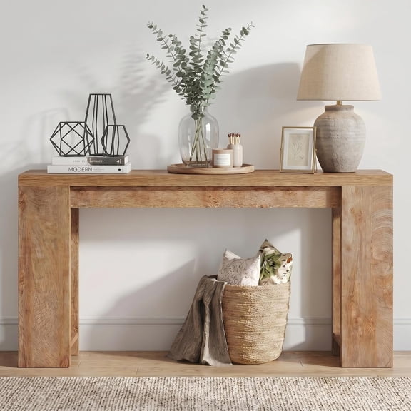 Finmind 70.9" Farmhouse Console Table, Narrow Sofa Table for Entryway, Brown