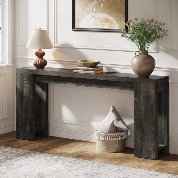 Finmind 71" Long Console Table, Narrow Black Entryway Table Wood Sofa Table