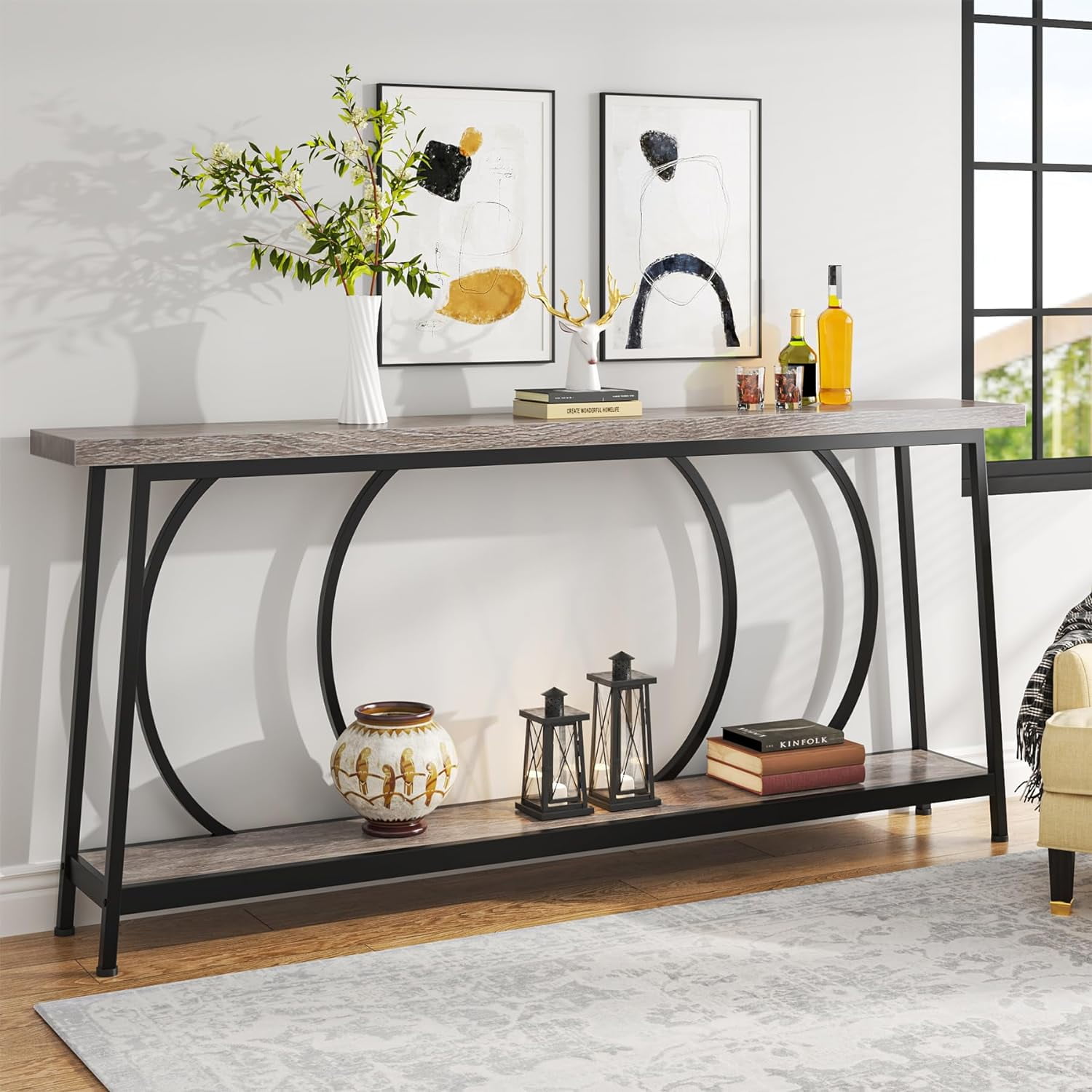 Tribesigns 70.9 Inch Console Table with Storage Grey Extra Long Narrow ...