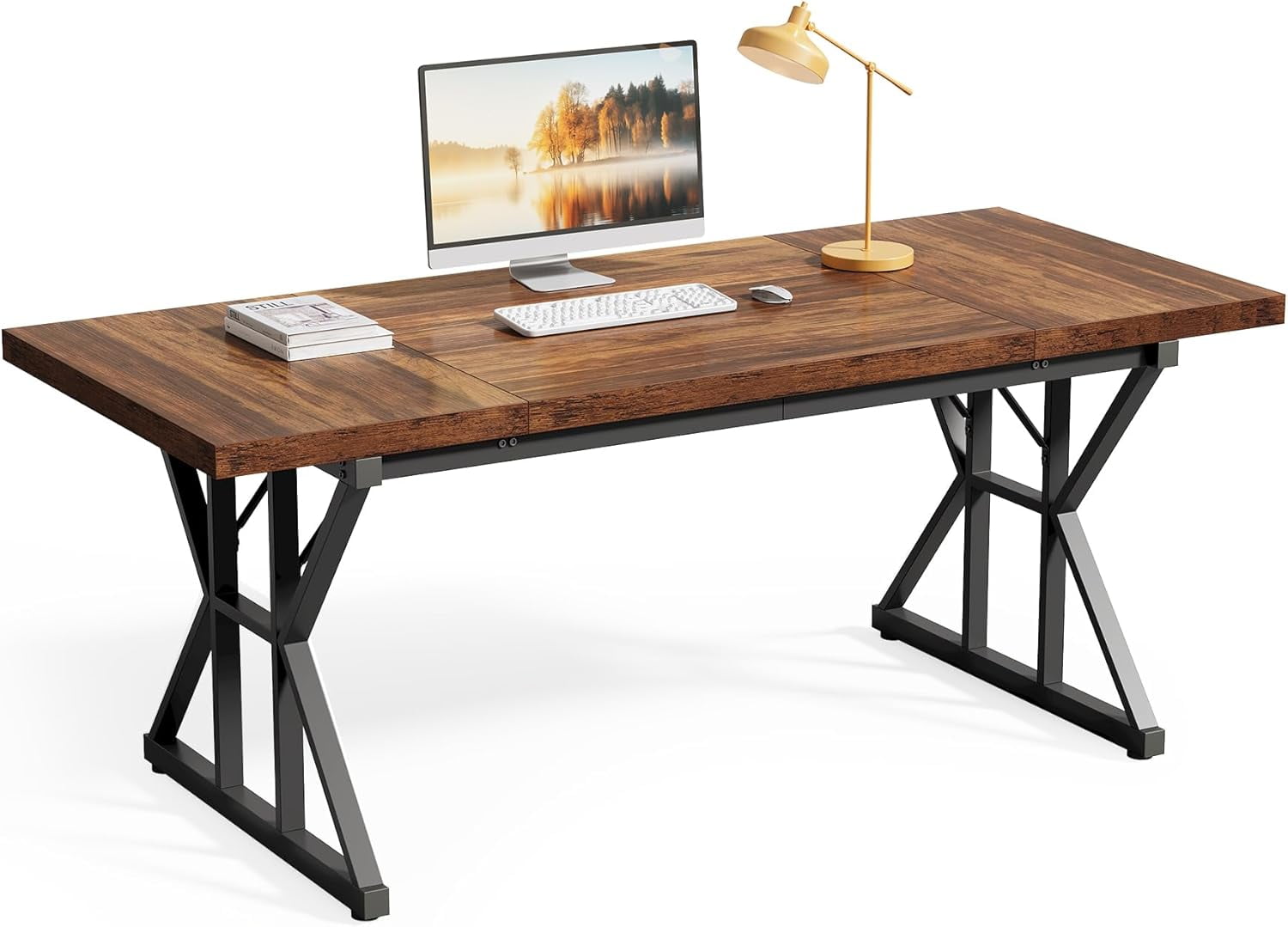 Tribesigns 70.9-Inch Executive Office Desk, Large Computer Work Desk for Home Office (Brown & Black)