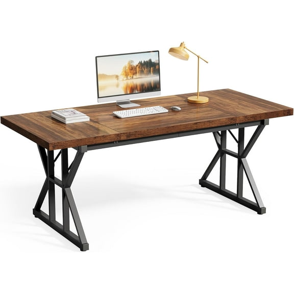 Tribesigns 70.9-Inch Executive Office Desk, Large Computer Work Desk for Home Office (Brown & Black)