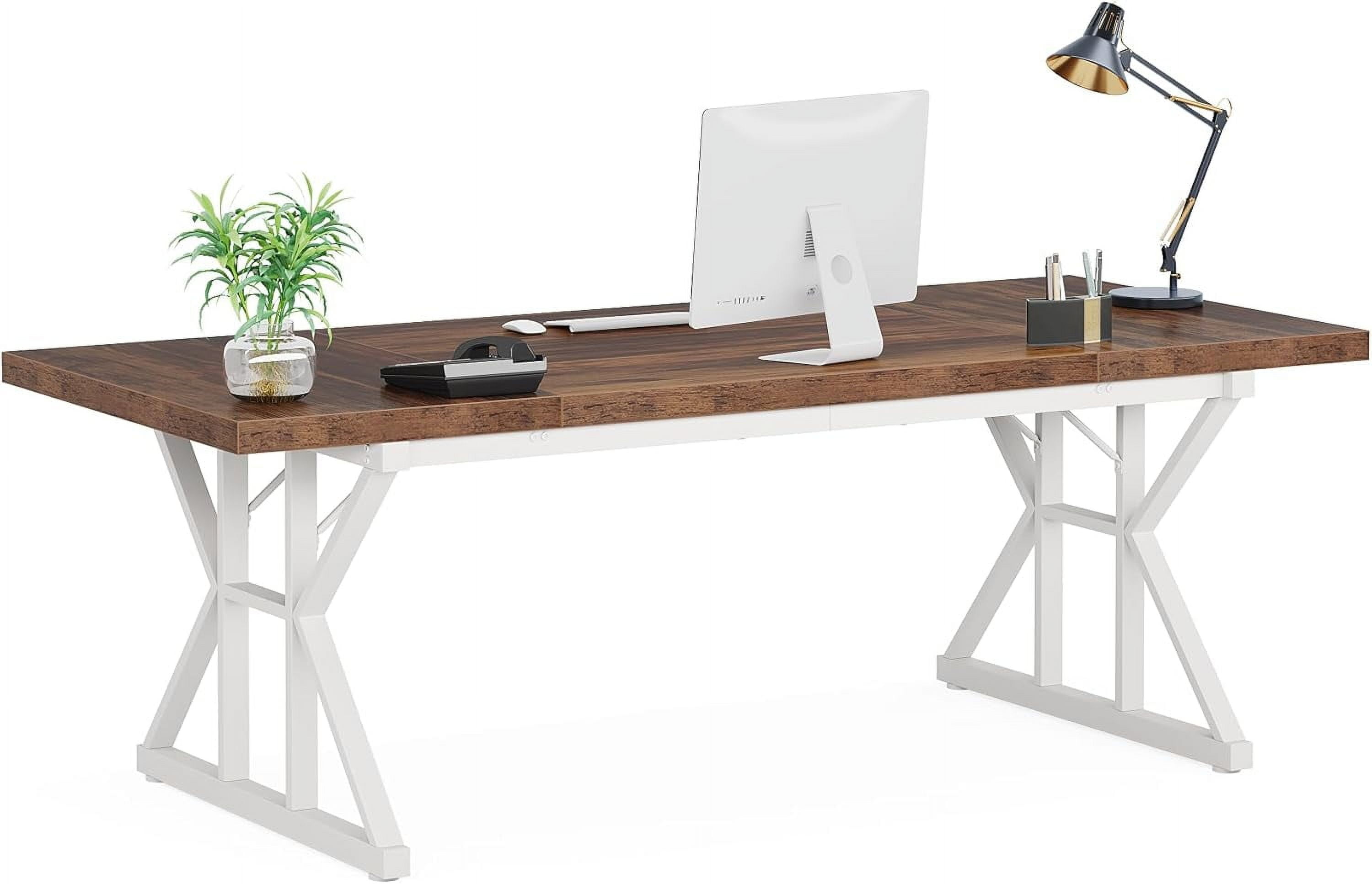 Tribesigns 70.9-Inch Executive Office Desk, Large Computer Work Desk for Home Office (Brown & White)