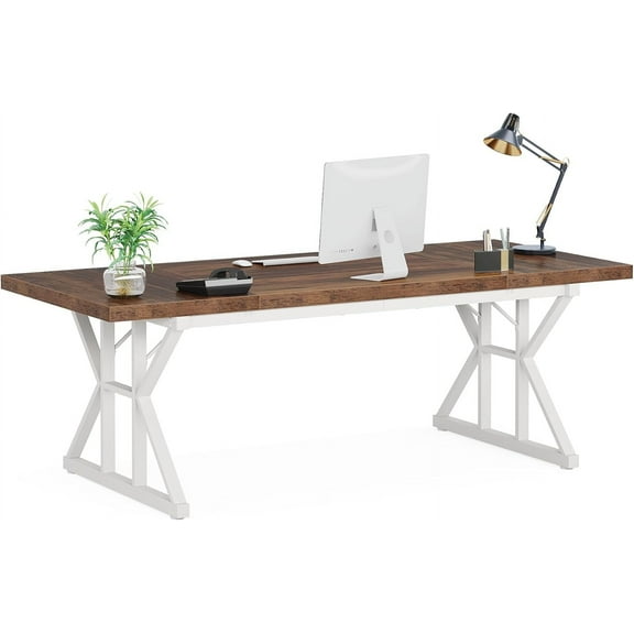 Tribesigns 70.9-Inch Executive Office Desk, Large Computer Work Desk for Home Office (Brown & White)