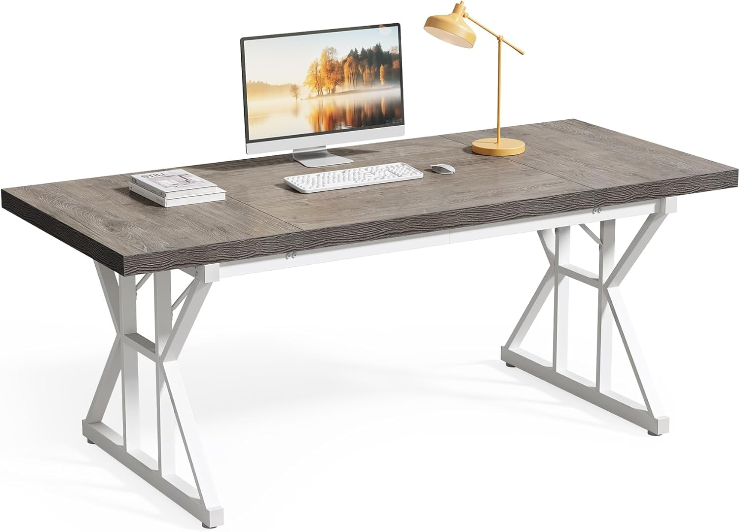 Tribesigns 70.9-Inch Executive Office Desk, Large Computer Work Desk for Home Office (Gray & White)