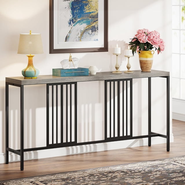 Tribesigns 70.9 Inch Extra Long Console Table Grey & black Table Narrow Long Entryway Table for ...