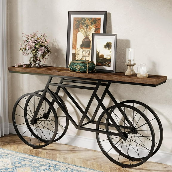 Tribesigns 70.9-Inch Extra Long Console Table, Narrow Sofa Table with Bicycle Metal Base, Modern Industrial Entryway Table Behind Couch Table for Living Room, Hallway, Entrance, Foyer