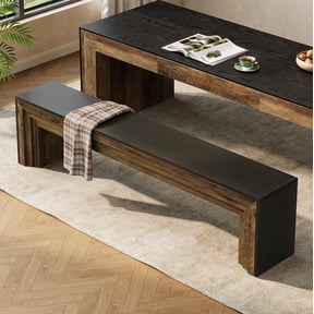 Tribesigns 70.9-Inch Extra Long Dining Bench, Farmhouse Wooden Kitchen Bench Seating for Table, Dining Room, Bedroom, Brown & Black