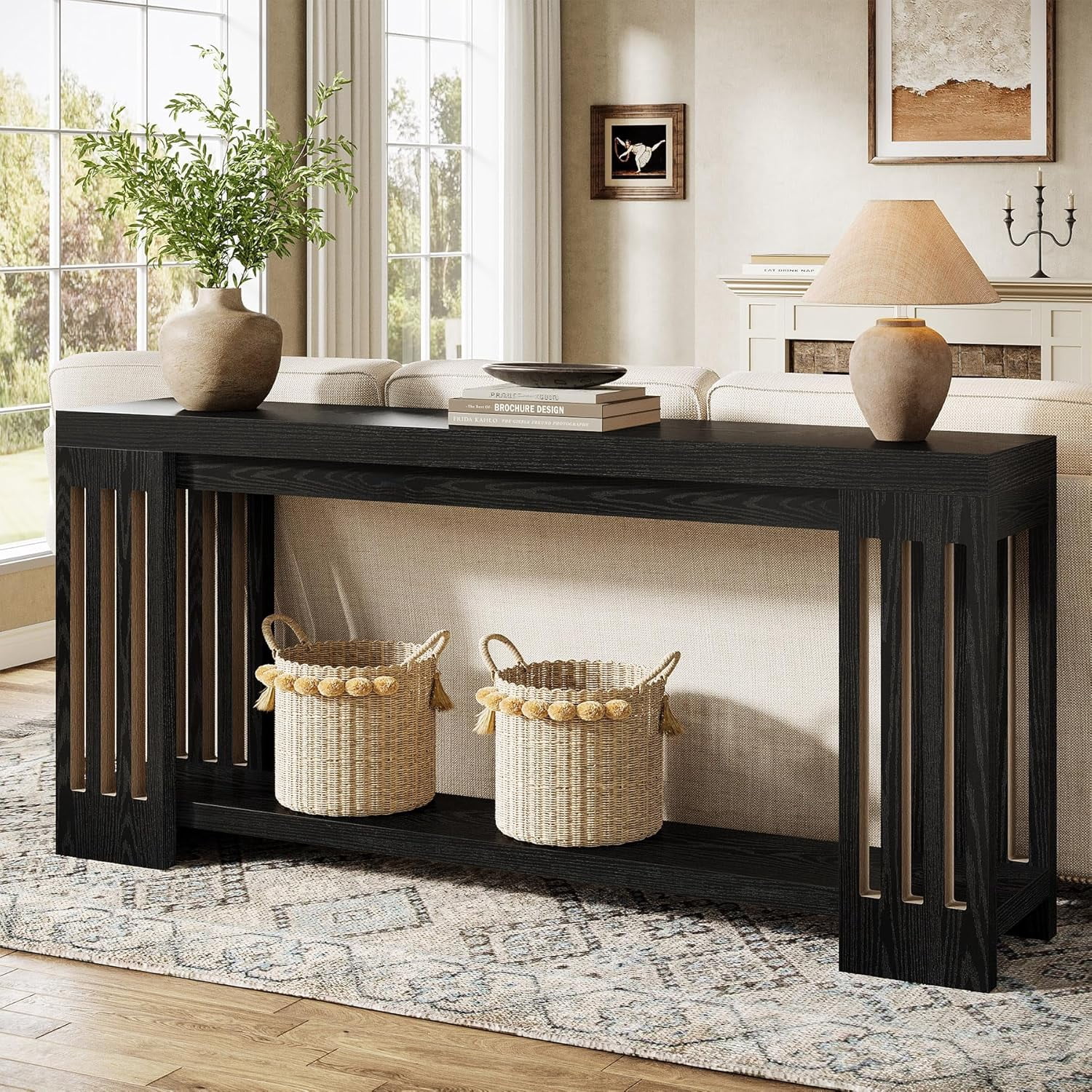 Tribesigns 70.9-Inch Extra Long Entryway Table, Farmhouse Sofa Console Table with Vertical Stripe Legs for Living Room, Hallway