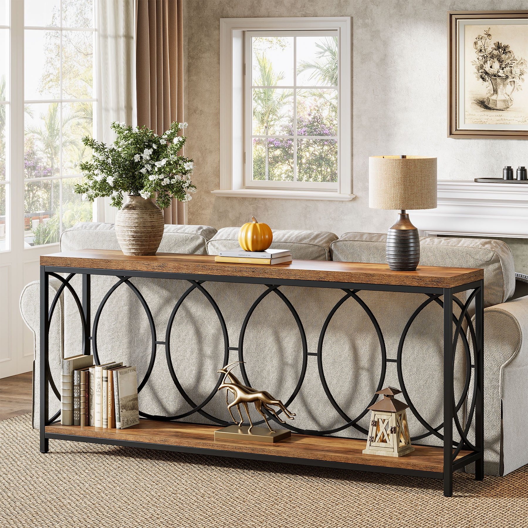 Tribesigns 70.9-Inch Extra Long Industrial Sofa Table, 2-Tier Console ...