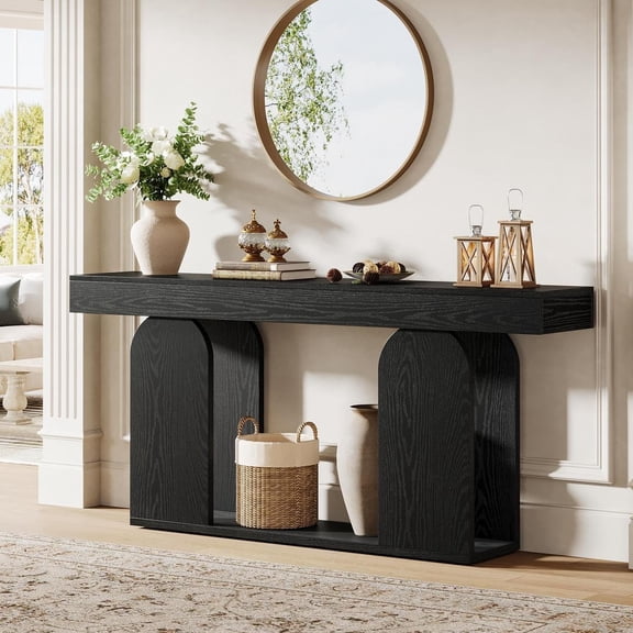 Tribesigns 70.9-Inch Extra Long Sofa Table, Farmhouse 2-Tier Console Tables with Wood Frame and Storage Shelf for Living Room, Hallway, Foyer, Black