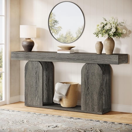 Tribesigns 70.9-Inch Extra Long Sofa Table, Farmhouse Console Tables with Wood Frame and Storage Shelf for Living Room, Hallway (Dark Gray)
