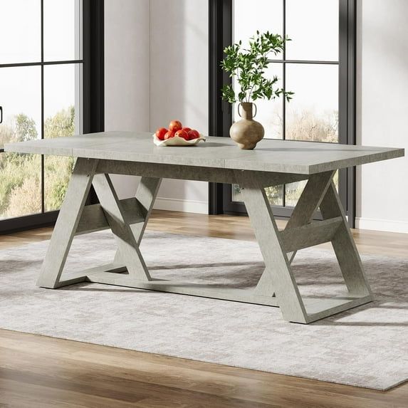 Finmind 70.9-Inch Farmhouse Dining Table: Wood Kitchen Table with Double X-Base, Gray