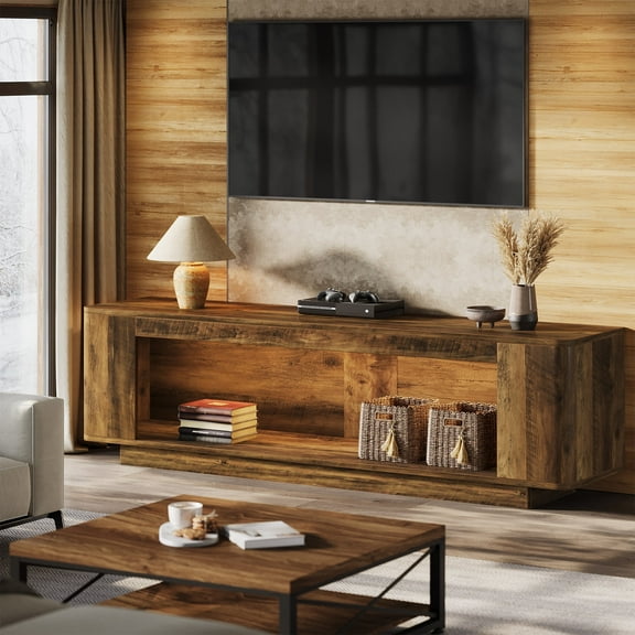 Tribesigns 70.9-Inch Farmhouse TV Stand, Entertainment Center with LED Light Strip for 65/70/75/80-Inch TVs, Rustic Brown