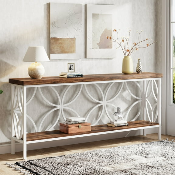 Tribesigns 70.9-Inch Narrow Sofa Table, Industrial Long Sofa Table Behind Couch, Entry Console Table with Storage for Entryway, Living Room, Foyer, Unique Design, Rustic Brown & White
