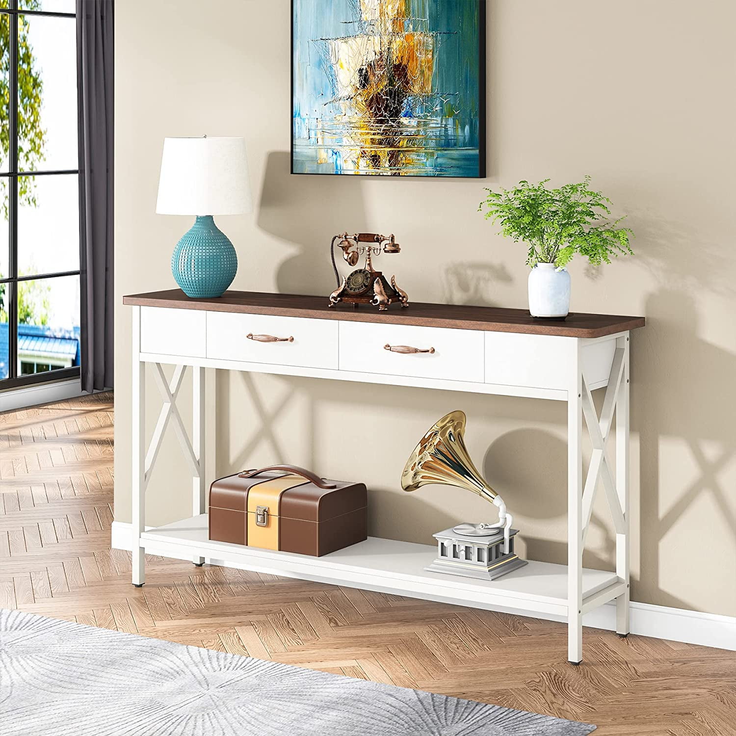 Tribesigns 70.9 Inch Sofa Table with 2-Drawers, Extra Long Console ...