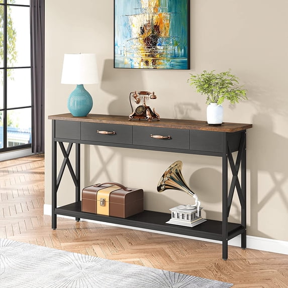 Tribesigns 70.9 Inch Sofa Table with 2-Drawers, Extra Long Console Table with Storage Shelves