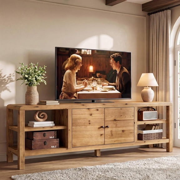 Tribesigns 70.9-Inch Solid Wood TV Stand, Farmhouse Entertainment Center with Door and 2 Storage Shelves for TVs up to 80 Inches