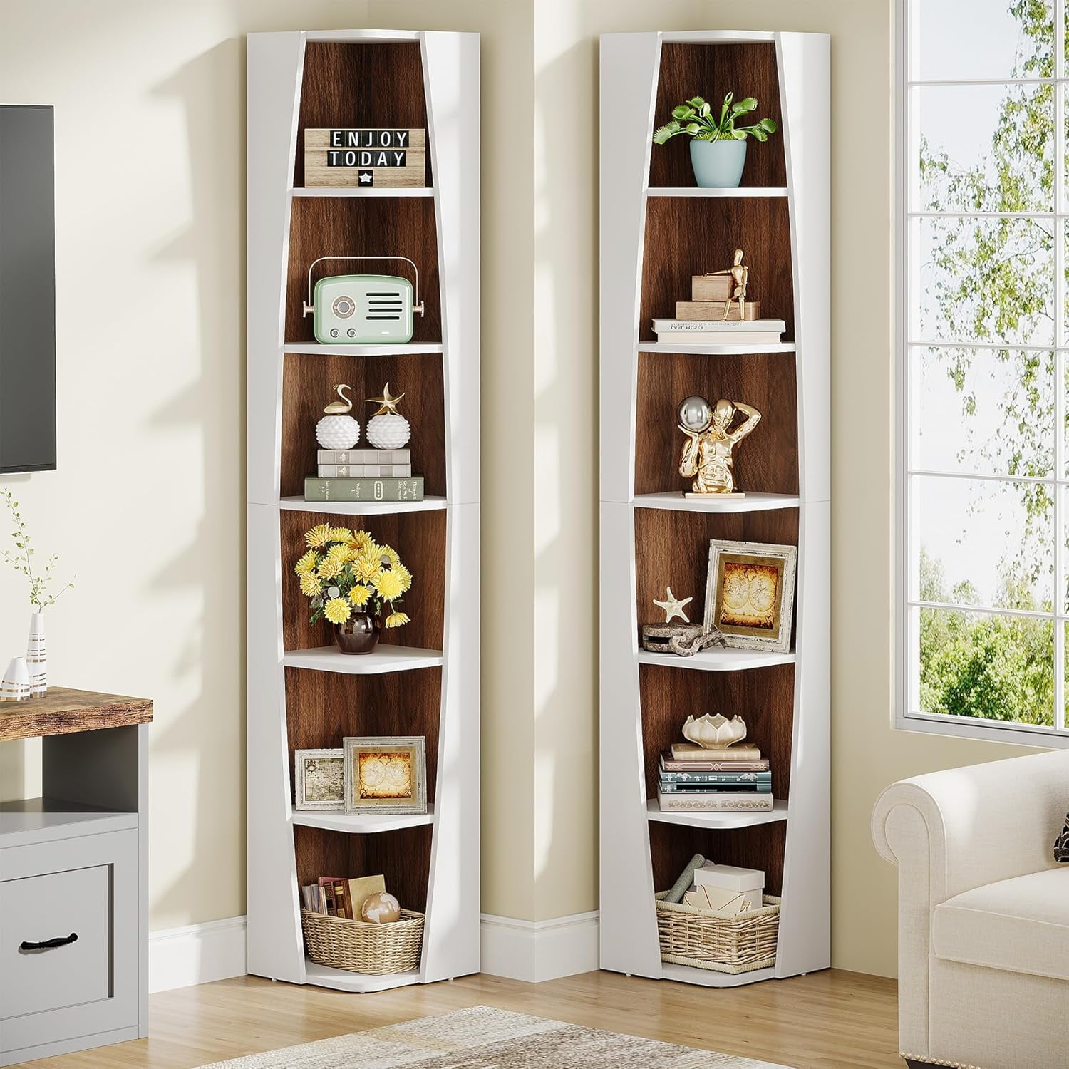 Tribesigns 74.8 Inch Tall Arched Bookshelf - 6-Tier Narrow Bookcase For Living Room, Office, Or Corner