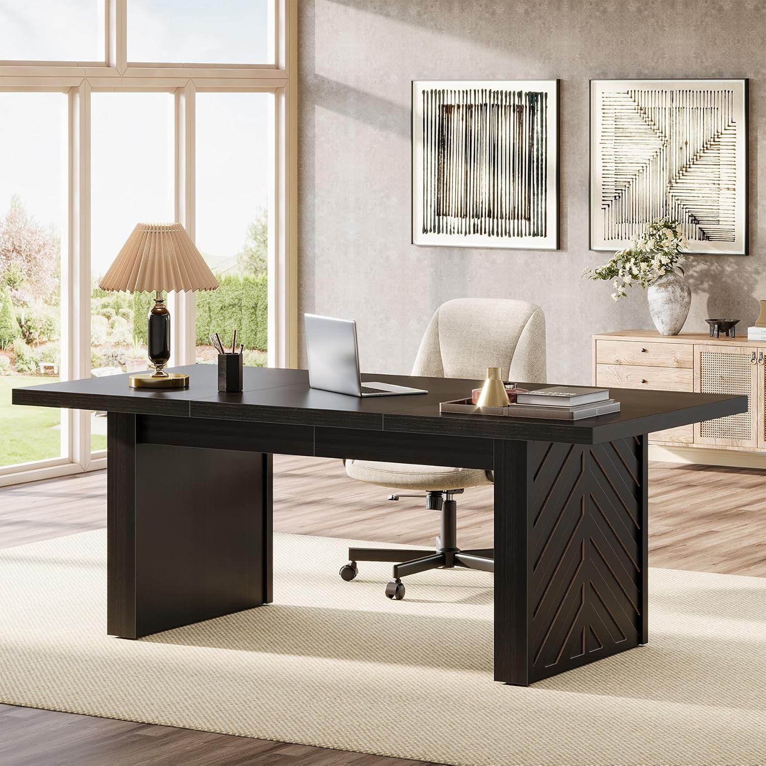 Tribesigns 70.9-Inch Wood Executive Desk, Large Home Office Desk with ...
