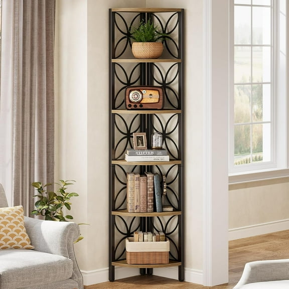 Tribesigns 70.9" Industrial Corner Shelf, 6-Tier Rustic Corner Bookshelf Display Shelf for Living Room, Bedroom, Bathroom, Brown