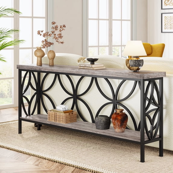 Tribesigns 70.9" Industrial Long Console Table, Narrow Sofa Table Behind Couch, Entrance Console Table with Storage for Hallway, Living Room, Entryway