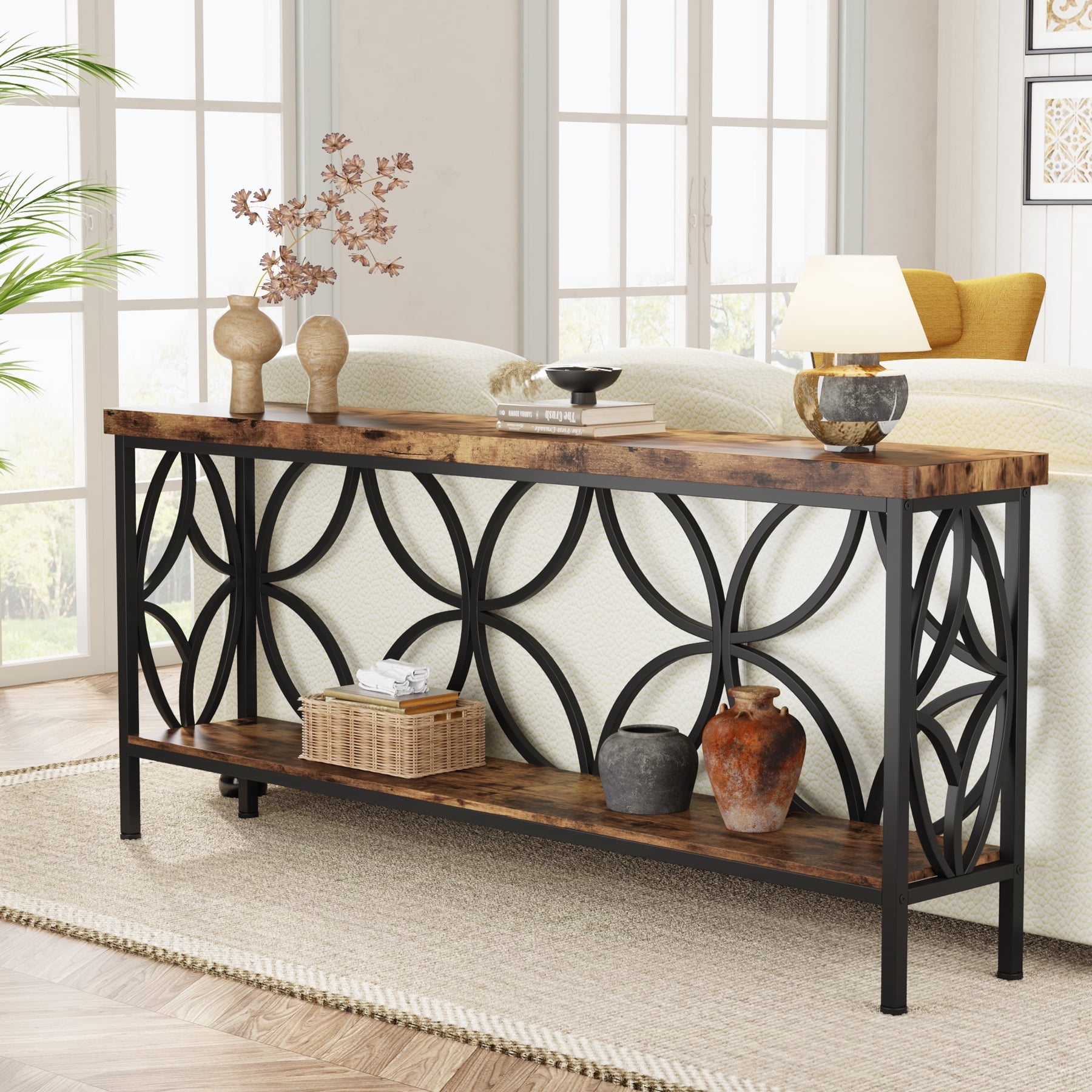 Tribesigns 70.9" Industrial Long Console Table, Narrow Sofa Table Behind Couch, Entrance Console Table with Storage for Hallway, Living Room, Entryway