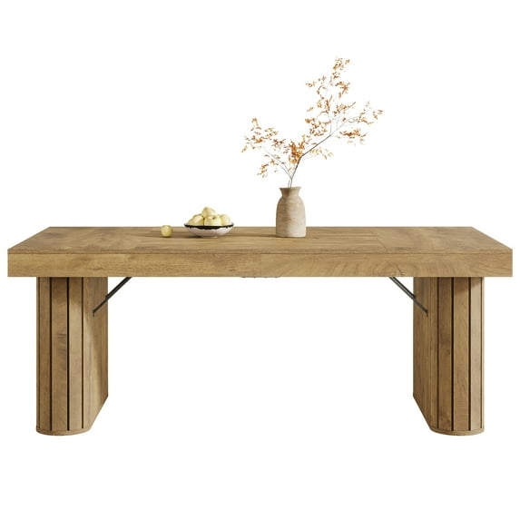 Tribesigns 70.9" Large Dining Table for 6-8 People, Farmhouse Kitchen Table with Wooden Tabletop, Rustic Rectangular Dinner Furniture with Robust Double Pedestal for Dining Room, Kitchen, Brown