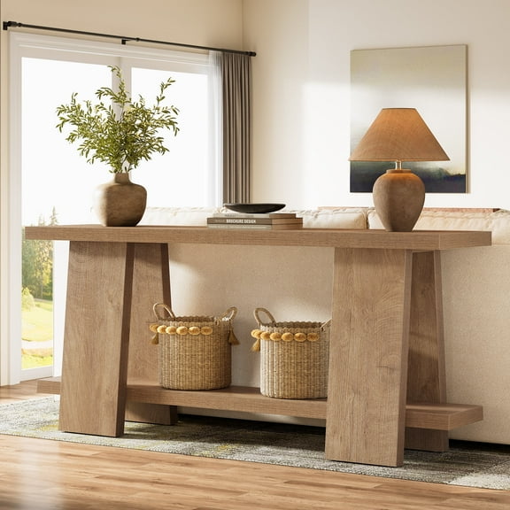 Tribesigns 70.9" Long Console Table, 2-Tier Narrow Sofa Table Behind The Couch, Natural