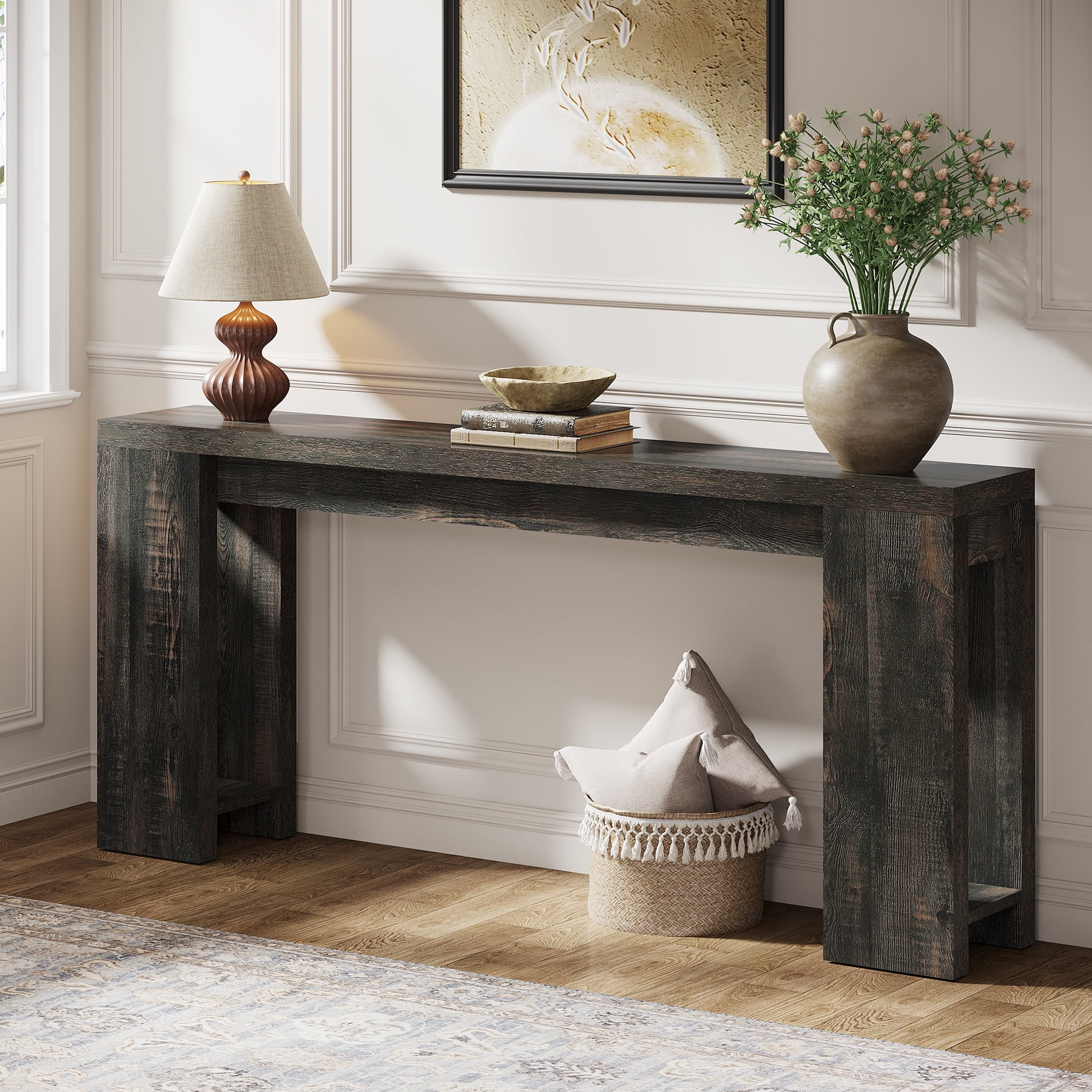 Tribesigns 70.9" Long Console Table, Farmhouse Wood Sofa Table Behind Couch for Entryway, Black