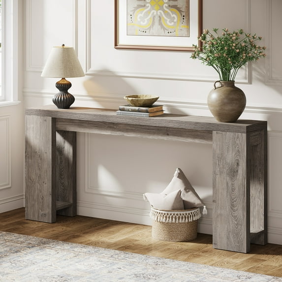 Tribesigns 70.9" Long Console Table, Farmhouse Wood Sofa Table Behind Couch for Entryway, Light Grey