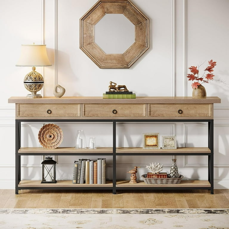 Finmind Long Entryway Table 3-Drawer Industrial Console