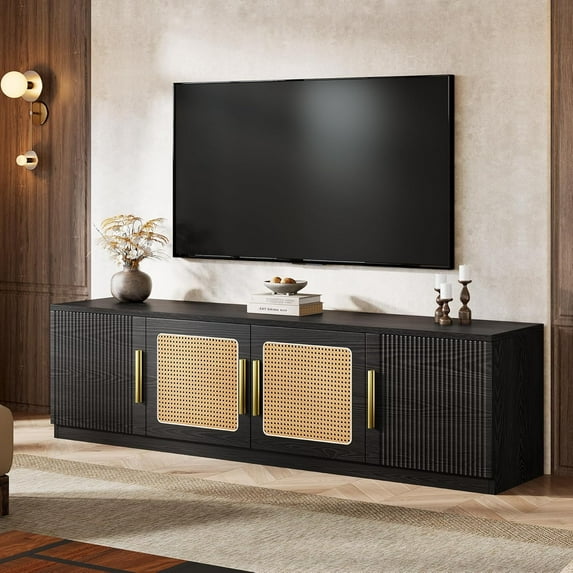 Tribesigns 70.9" Mid Century Modern TV Stand: 6-Tier Storage, Spacious Media Console for TVs up to 80”, Aesthetic Entertainment Center, Black