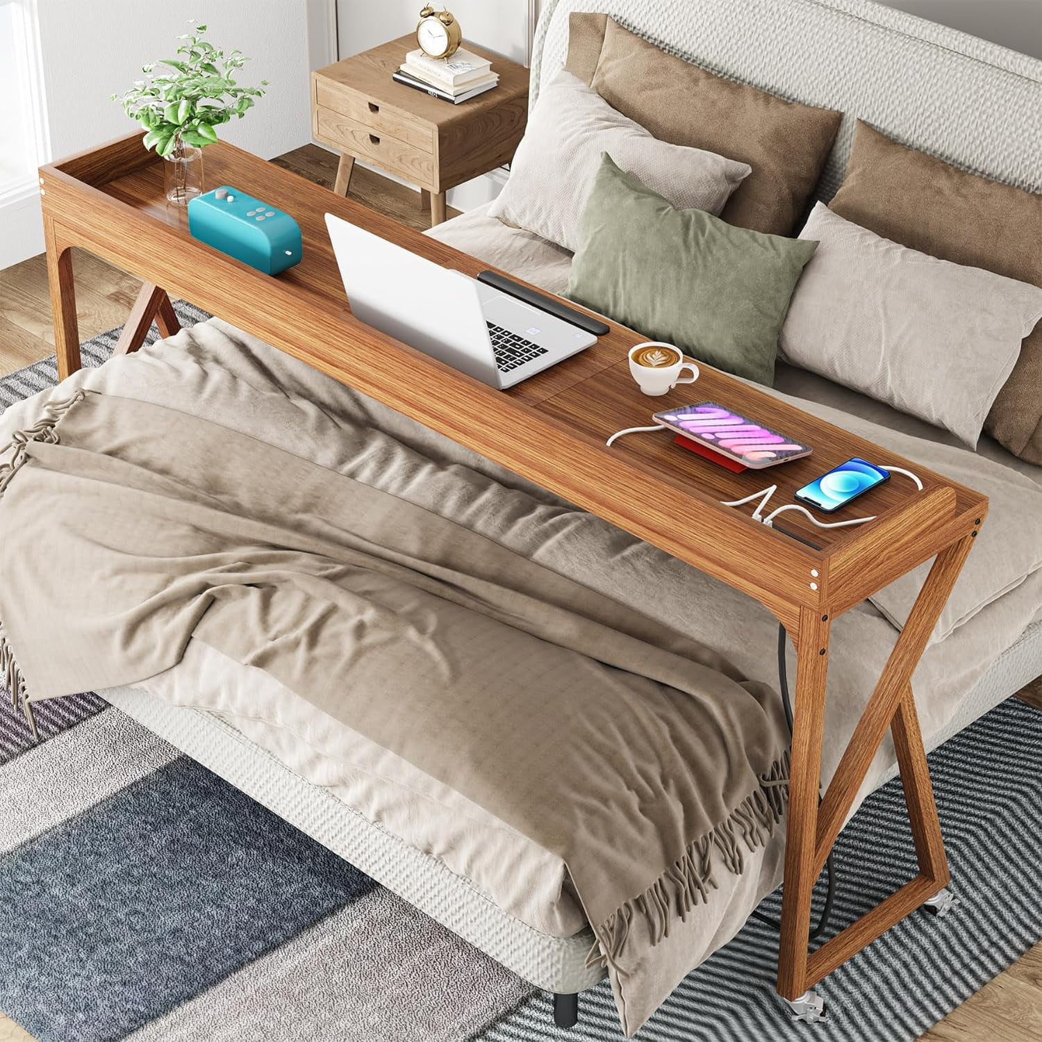 Tribesigns 70.9" Overbed Table, Mobile Over Bed Desk with Adjustable