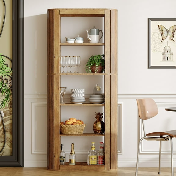 Tribesigns 70.9" Tall Kitchen Pantry, Farmhouse Storage Cabinet with 5-Tier Storage Shelf, Large Rustic Wooden Food Cupboard for Kitchen, Dining Room, Living Room, Brown