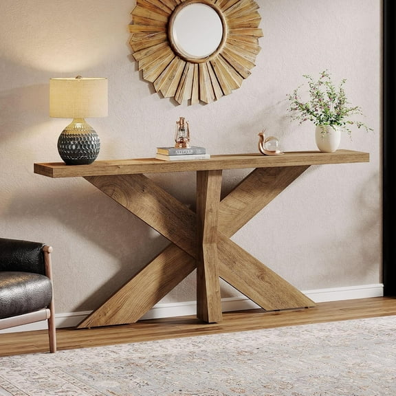 Tribesigns 70.9" Wood Farmhouse Console Table, Long Sofa Table for Living Room, Oak Brown