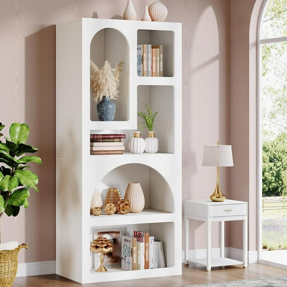 Tribesigns 70" Arched Bookshelf: Geometric White Bookcase with 5 Irregular Shelves