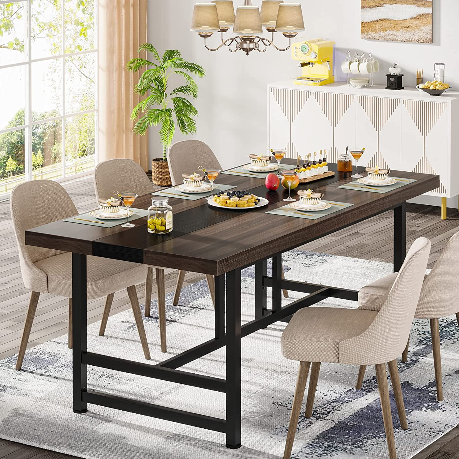 Tribesigns 70‚Äù Dining Rectangle Table, Big Solid Wooden Dinner Seater ...