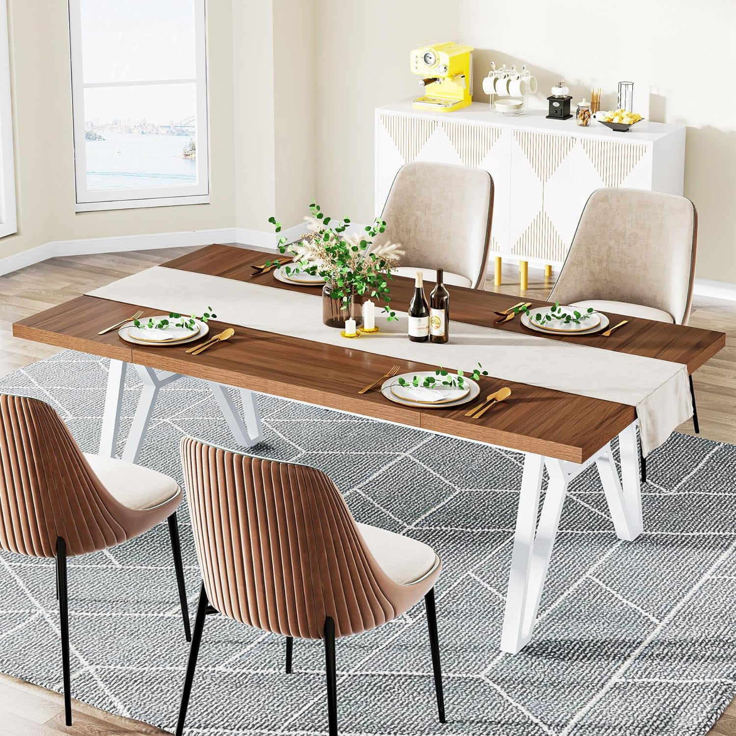 Tribesigns 70" Dining Table for 68 People, Large Rectangular Wood