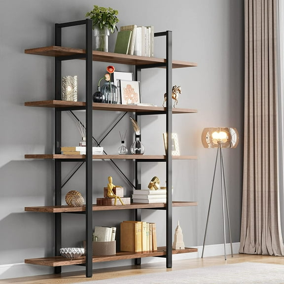 Tribesigns 70-Inch 5-Tier Bookshelf, Vintage Industrial Style Bookcase (Black & Brown)
