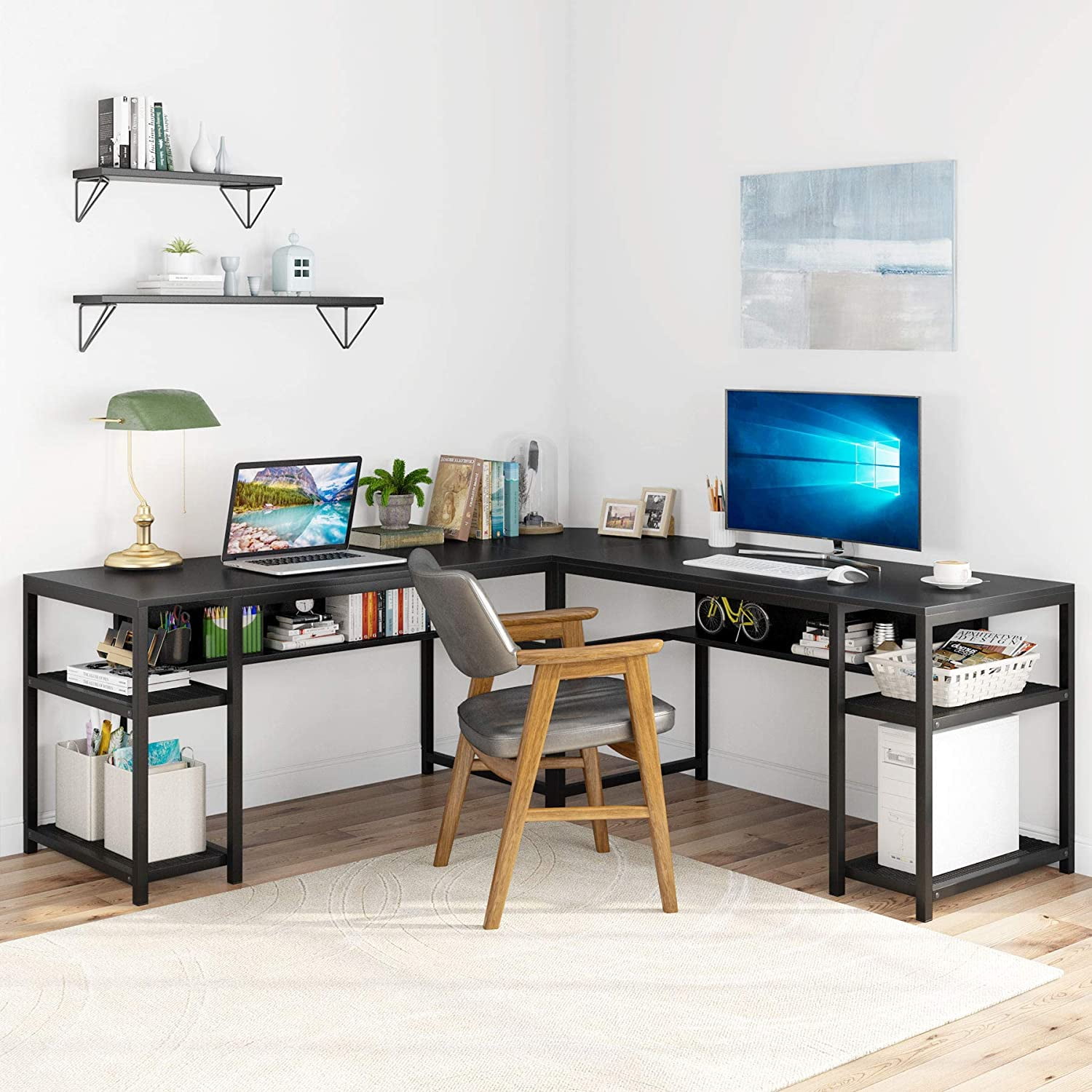 Tribesigns 70 Inch Modern L Shaped Desk with Bookcase L Shapes