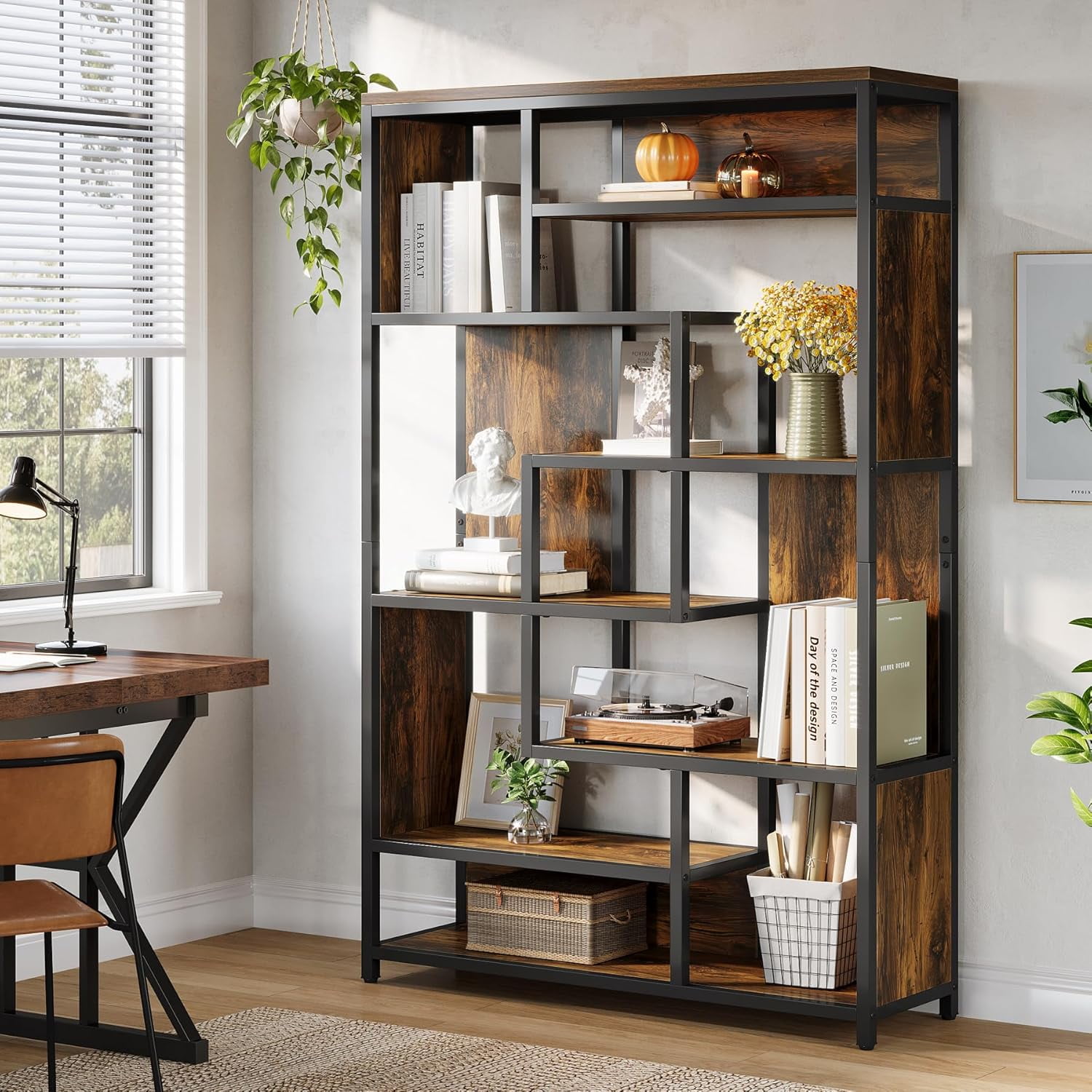 Tribesigns 70-Inch Tall Etagere Bookcase Wooden Display Bookshelf ...