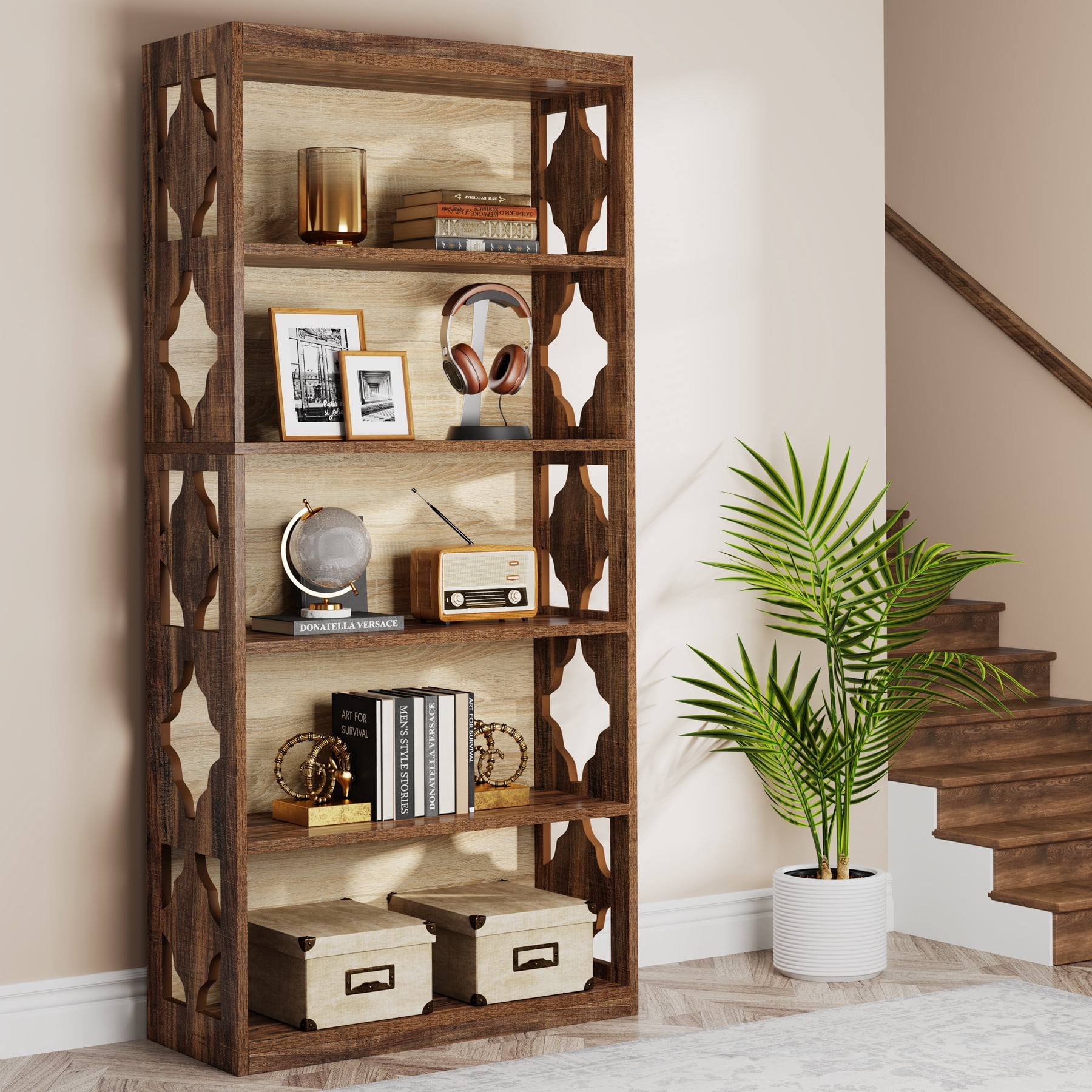 Tribesigns Farmhouse Bookcase, 70 Inch Tall Wooden Bookshelf with ...