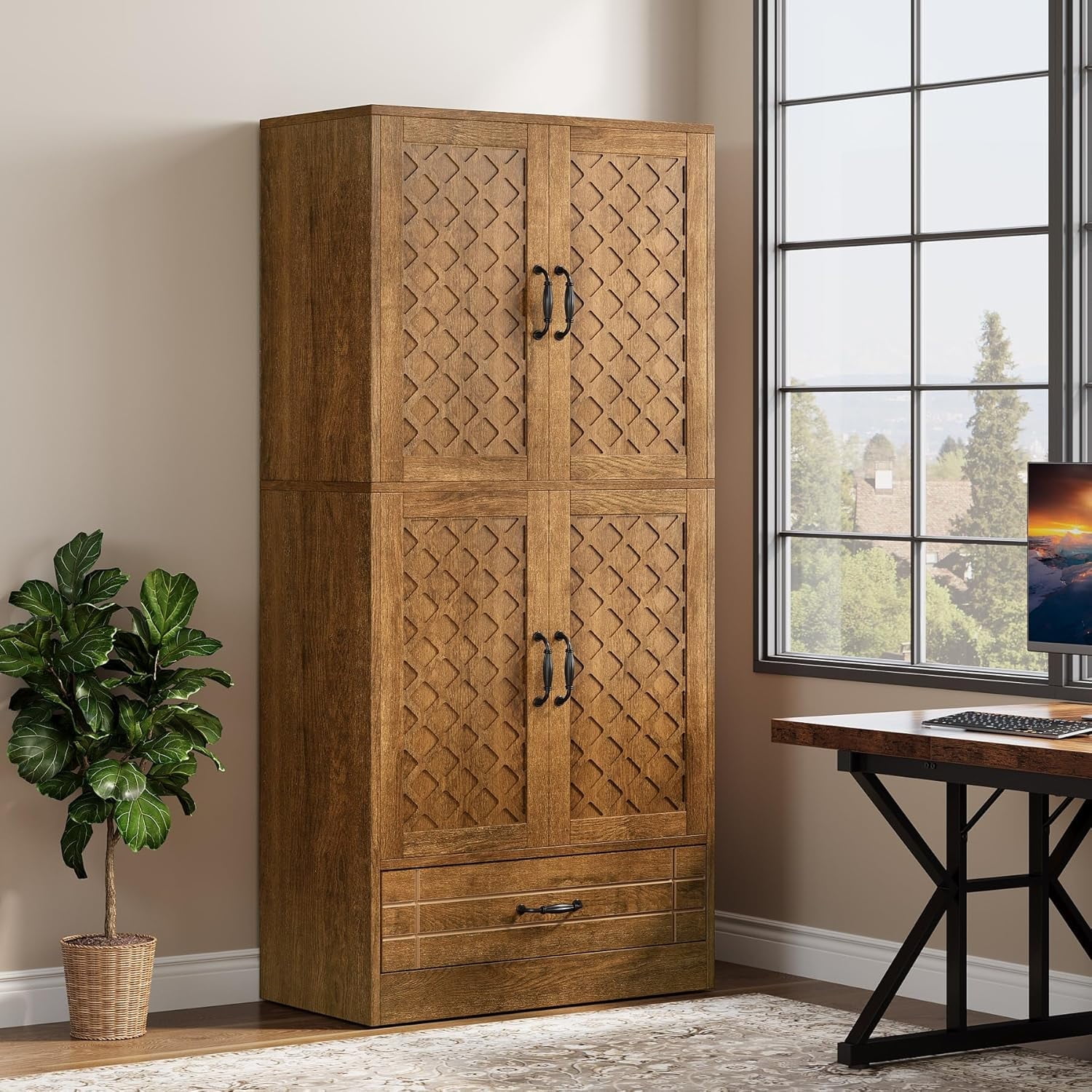 Tribesigns 70'' Rustic Brown Wood Kitchen Pantry Cabinet with Drawer