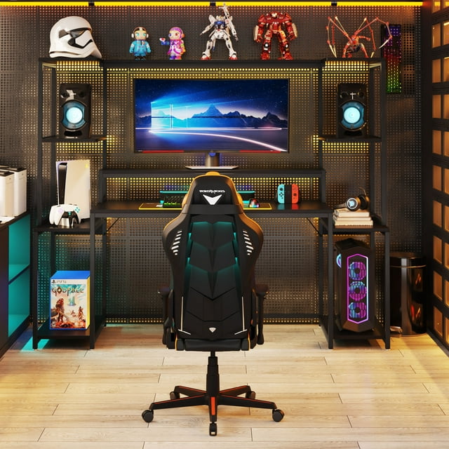 Tribesigns 70 inch Ergonomic Gaming Computer Desk with Hutch, Shelf