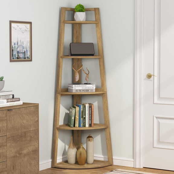 Tribesigns 70 inch Tall Corner Shelf, 5 Tier Industrial Corner Bookshelf Bookcase Industrial Corner Ladder Shelf Plant Stand for Living Room, Kitchen, Home Office