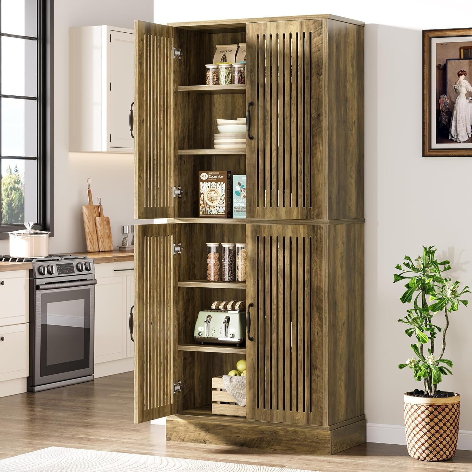 Tribesigns 71.65" Farmhouse Kitchen Pantry, Tall Storage Cabinet with ...