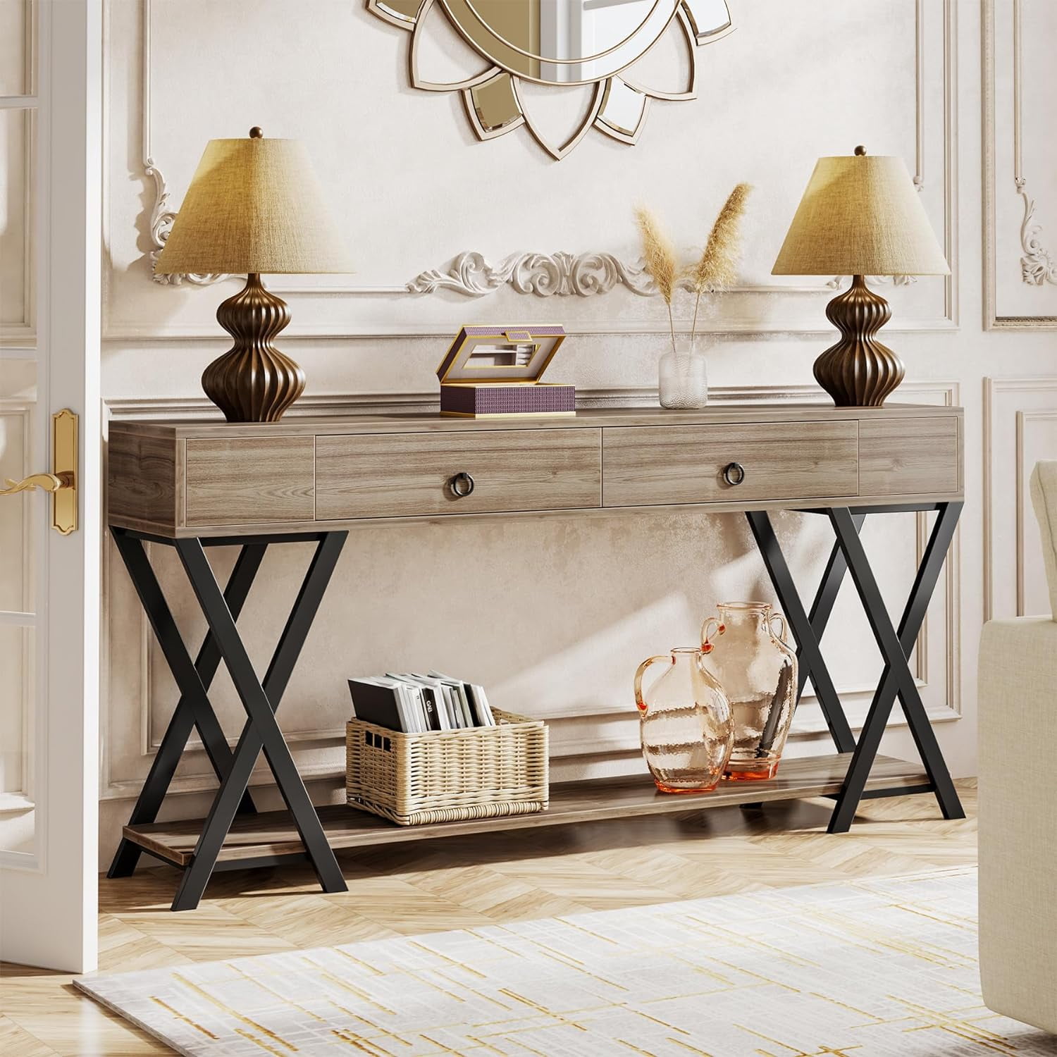 Tribesigns 71" Console Table with 2 Drawers, Large Behind Couch Table