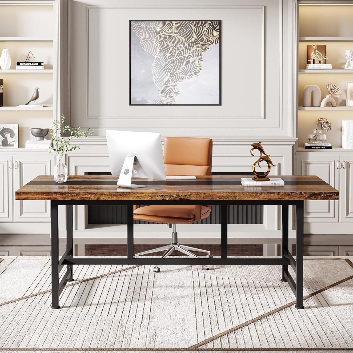 Tribesigns 71 Executive Desk Industrial Large Wood Home Office Desk Modern Writing Table Computer Desk for Home Office