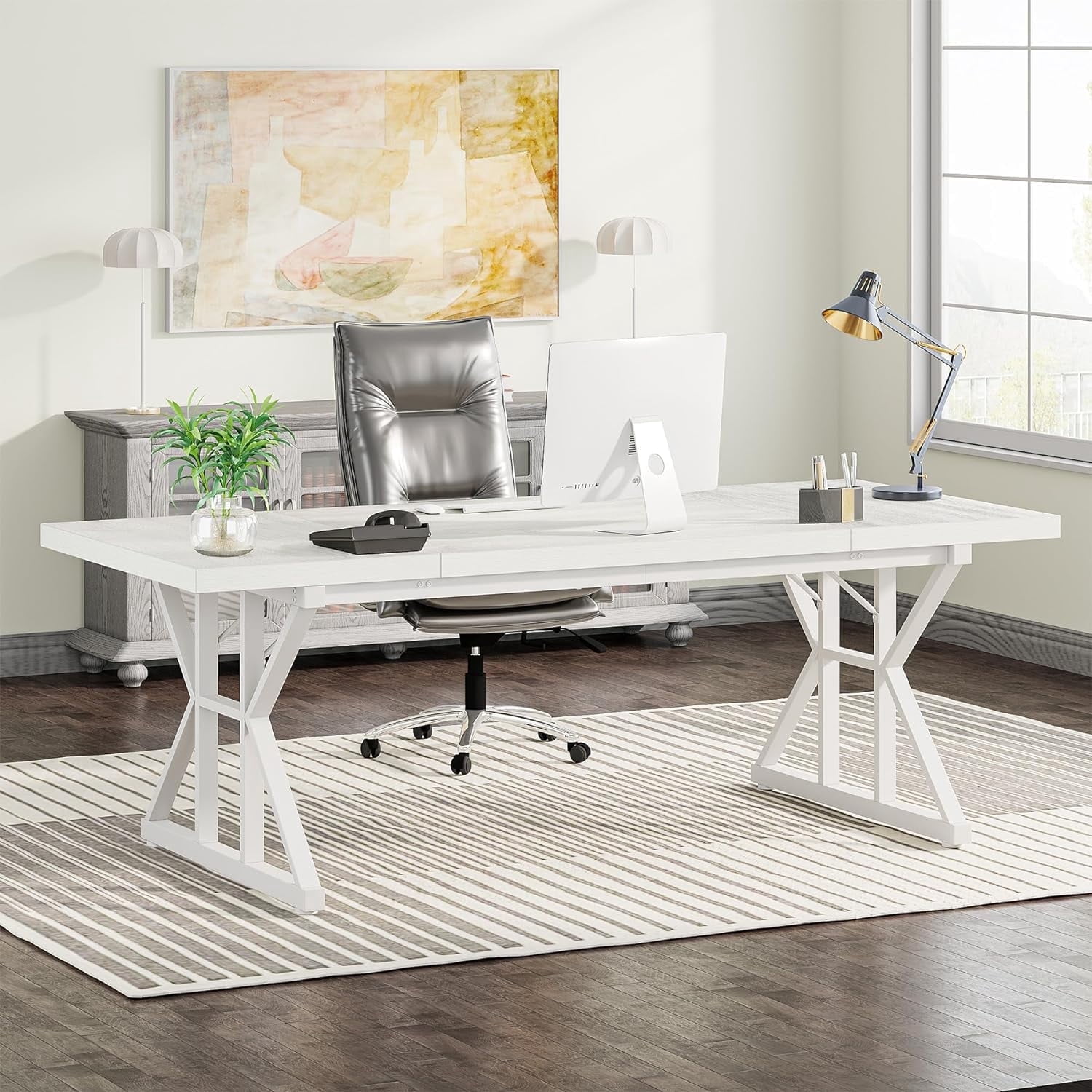 Tribesigns 71" Executive Desk, Large Computer Desk Study Writing Table for Home Office (White)